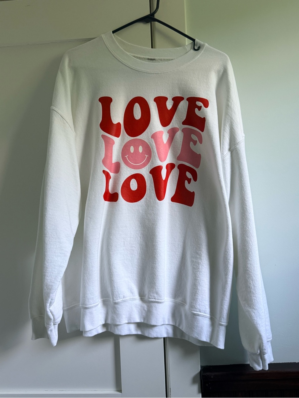 White 'Love' Graphic Sweatshirt - White/Pink/Red